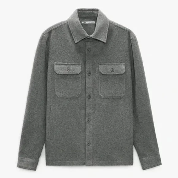Fleece Jacket Shacket Mens Zara ZARA MAN WOOL GRAY COLLARED